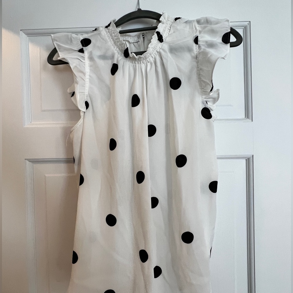 Women’s Large White Blouse with Black Polka dots